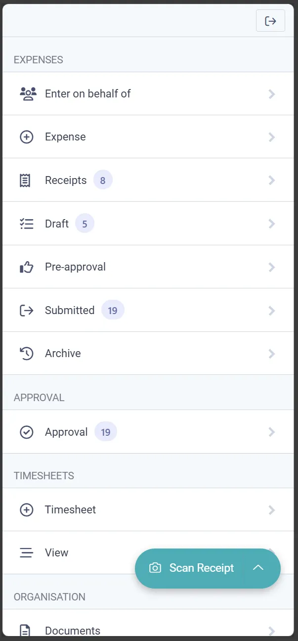 The mobile app menu showing claims waiting for approval